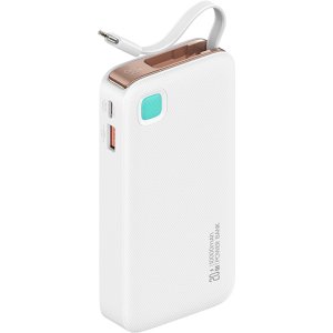 USAMS power bank CD224 με καλώδιο USB-C, 2x θύρες εξόδου, 10000mAh, 20W, λευκό