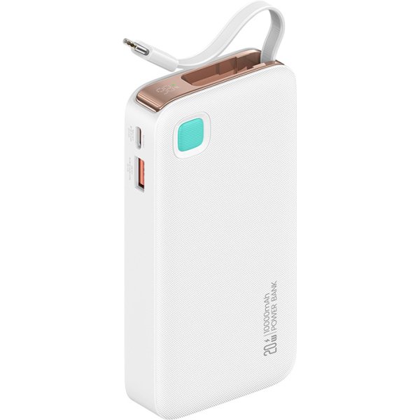 USAMS power bank CD224 με καλώδιο USB-C, 2x θύρες εξόδου, 10000mAh, 20W, λευκό
