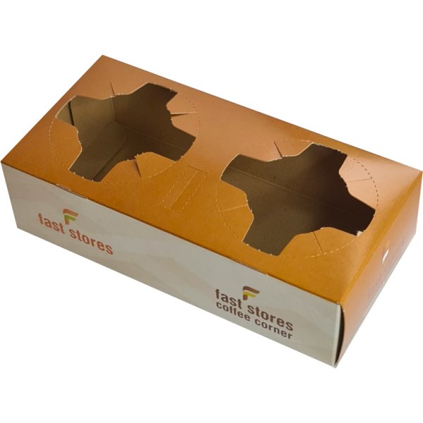 FAST STORES & COFFEE CORNER χάρτινη ποτηροθήκη, 2 θέσεων, 50τμχ