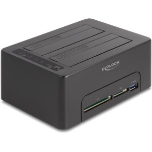 DELOCK docking station για 2.5" ή 3.5" SATA HDD/SSD 64183, 2 θέσεων, με card reader, 5Gbps, clone function, μαύρο