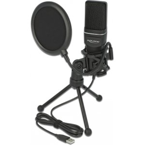 DELOCK Mικρόφωνο studio με pop φίλτρο & αντιανέμιο 66331, πυκνωτικό, USB