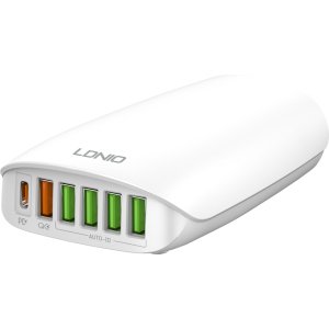 LDNIO σταθμός φόρτισης A6573C, USB-C/5x USB, 65W, PD/QC, λευκός