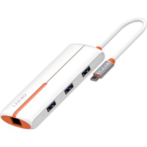 LDNIO USB hub DS-26U με θύρα δικτύου, 6 θυρών, USB-C σύνδεση, 100W PD, λευκό