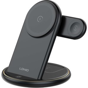 LDNIO ασύρματος φορτιστής WL02 με LED φωτισμό, 3 σε 1, 15W, μαύρος