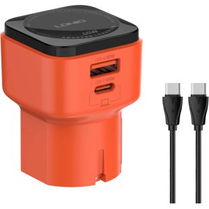 LDNIO φορτιστής τοίχου Q2420 με καλώδιο, USB/USB-C, 45W, universal πρίζα, πορτοκαλί