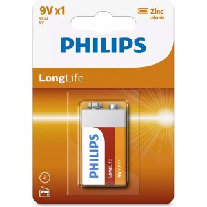 PHILIPS LongLife Zinc chloride μπαταρία 6F22L1B/10, 6F22 9V, 1τμχ