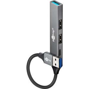 GOOBAY USB hub 74458, 4x θυρών, USB 3.2, 5Gbps, USB σύνδεση, γκρι