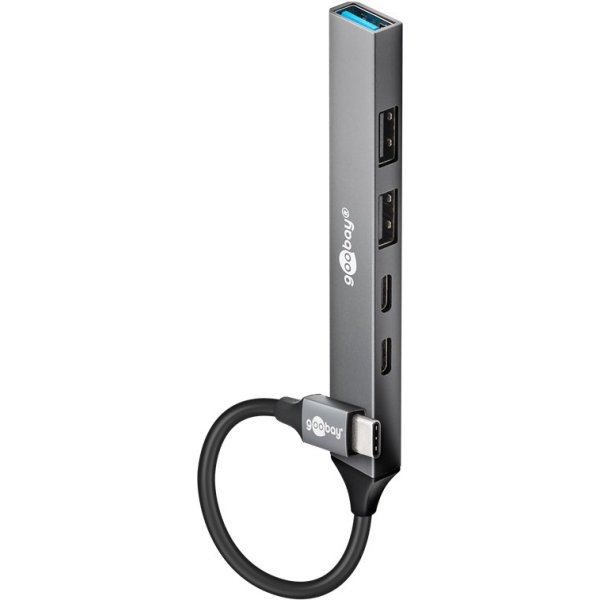 GOOBAY USB hub 74460, 5x θυρών, USB 3.2, 5Gbps, 100W, USB-C σύνδεση, γκρι