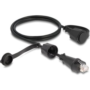 DELOCK καλώδιο δικτύου 80166, CAT 6 STP, με καπάκι, IP68, 1m, μαύρο