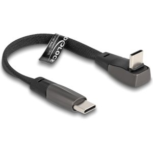 DELOCK καλώδιο USB-C 80750, 60W, flat, γωνιακό, 480 Mbps, 14cm, μαύρο