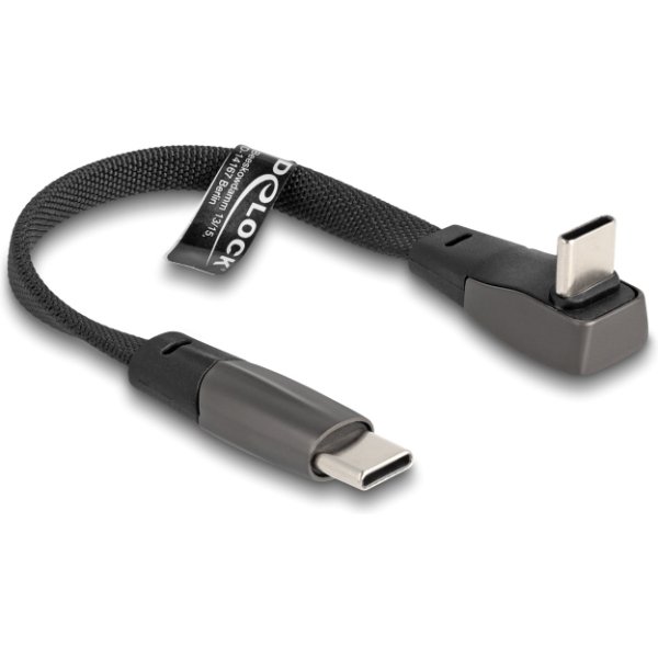DELOCK καλώδιο USB-C 80750, 60W, flat, γωνιακό, 480 Mbps, 14cm, μαύρο