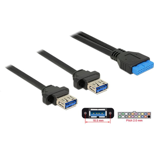 DELOCK καλώδιο USB 3.0 19 pin header (F) σε 2x USB 3.0 (F) 85244, 80cm