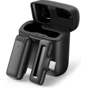 APEXEL ασύρματο μικρόφωνο APL-MIC007 με θήκη φόρτισης, USB-C, 2.4GHz, μαύρο