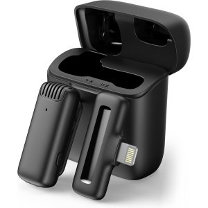 APEXEL ασύρματο μικρόφωνο APL-MIC013 με θήκη φόρτισης, Lightning, 2.4GHz, μαύρο