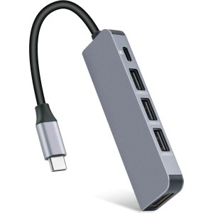 POWERTECH docking station CAB-UC045, 5 θυρών, USB-C σύνδεση, 4K, ασημί