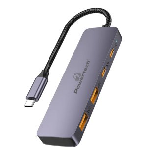 POWERTECH USB hub CAB-UC082, 4x θυρών, 10Gbps, USB-C σύνδεση, γκρι