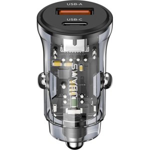 USAMS φορτιστής αυτοκινήτου US-CC164, USB & USB-C, 30W, μαύρος