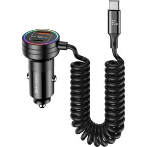 USAMS φορτιστής αυτοκινήτου US-CC167 με καλώδιο, USB/USB-C, 60W, μαύρος