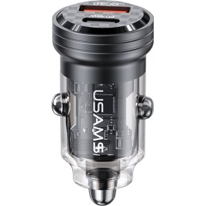 USAMS φορτιστής αυτοκινήτου US-CC175, USB & USB-C, 45W, QC & PD, μαύρος