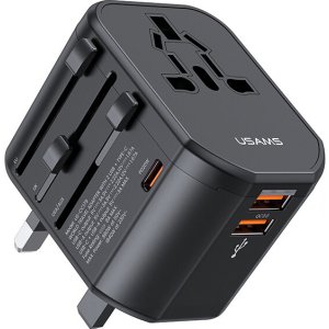 USAMS φορτιστής/αντάπτορας πρίζας US-CC179, USB-C & 2x USB, universal, 20W, μαύρος