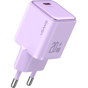 USAMS φορτιστής τοίχου US-CC183, USB-C θύρα εξόδου, 20W PD, μωβ