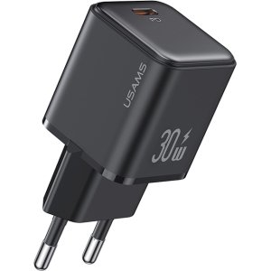 USAMS φορτιστής τοίχου US-CC186, USB-C θύρα εξόδου, 30W PD, μαύρος