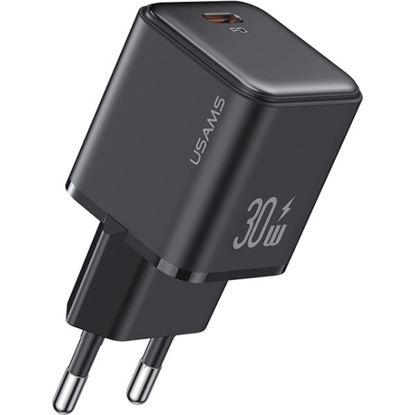 USAMS φορτιστής τοίχου US-CC186, USB-C θύρα εξόδου, 30W PD, μαύρος