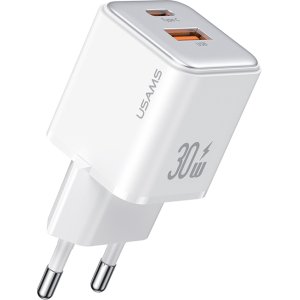 USAMS φορτιστής τοίχου US-CC189, USB & USB-C, 30W PD, λευκός