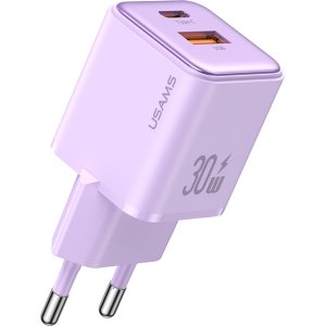 USAMS φορτιστής τοίχου US-CC189, USB & USB-C, 30W PD, μωβ