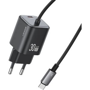 USAMS φορτιστής τοίχου CC264 με καλώδιο, USB-C, 30W, GaN, μαύρος