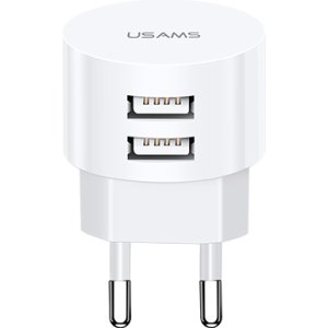 USAMS φορτιστής τοίχου T20, 2x USB, 2.1A, λευκός