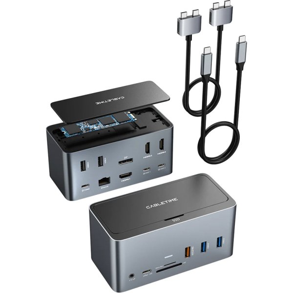 CABLETIME docking station DOCK162-AG2 15 θύρες, M.2 NVME, 4K 100W, γκρι