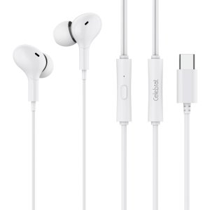 CELEBRAT earphones με μικρόφωνο D13, USB-C σύνδεση, Φ10mm, 1.2m, λευκά