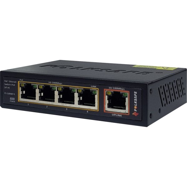 FOLKSAFE PoE Ethernet Switch FS-S1004EP-E, 4 Ports 10/100Mbps