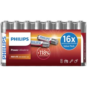 PHILIPS Power αλκαλικές μπαταρίες LR03P16F/10, AAA LR03 1.5V, 16τμχ