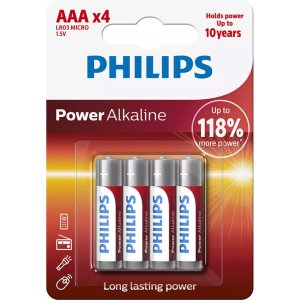 PHILIPS Power αλκαλικές μπαταρίες LR03P4B/5, AAA LR03 1.5V, 4τμχ