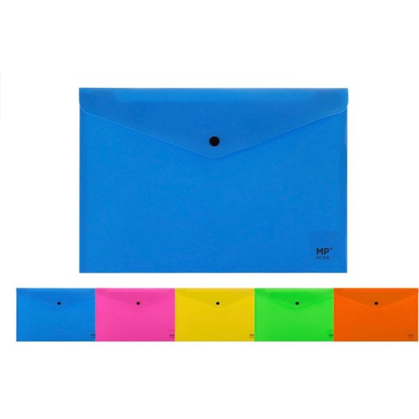 MP πλαστικός φάκελος Α4 με κούμπωμα PC005, 33x23cm, διάφορα χρώματα