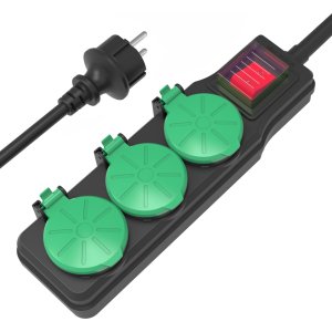 POWERTECH πολύπριζο PT-1070, 3x schuko, IP44, 16A, 1.5m, μαύρο