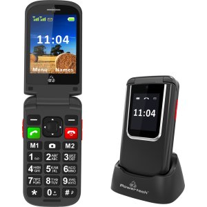 POWERTECH κινητό τηλέφωνο Sentry 4G Flip, 2.8/1.77", dual SIM, πλήκτρο SOS, μαύρο