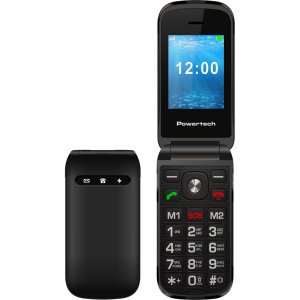 POWERTECH κινητό τηλέφωνο Milly Flip, 2.4", dual SIM, πλήκτρο SOS, μαύρο