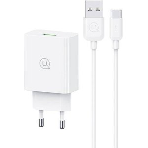 USAMS φορτιστής τοίχου SCXLTZ02 με καλώδιο USB-C, USB, 18W, λευκός
