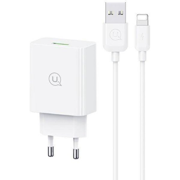 USAMS φορτιστής τοίχου SCXLTZ03 με καλώδιο Lightning, USB, 18W, λευκός