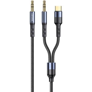 USAMS καλώδιο ήχου 3.5mm σε USB-C & 3.5mm US-SJ555, 1.2m, μαύρο