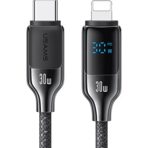 USAMS καλώδιο Lightning σε USB-C SJ741, 30W, 480Mbps, 1.2m, μαύρο
