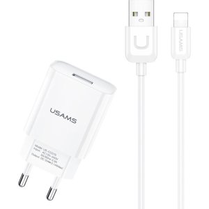 USAMS φορτιστής τοίχου T21OCLN01 με καλώδιο Lightning, USB 2.1A, λευκός