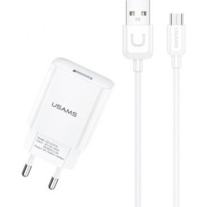 USAMS φορτιστής τοίχου T21OCMC01 με καλώδιο Micro USB, USB 2.1A, λευκός