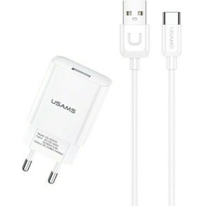 USAMS φορτιστής τοίχου T21OCTC01 με καλώδιο USB-C, USB 2.1A, λευκός