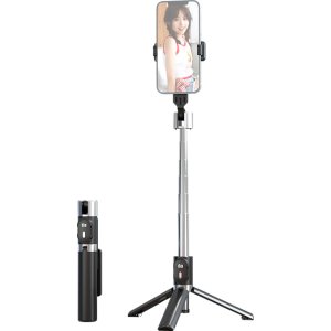 USAMS selfie stick ZB324 με τρίποδο, έως 110cm, Bluetooth, μαύρο