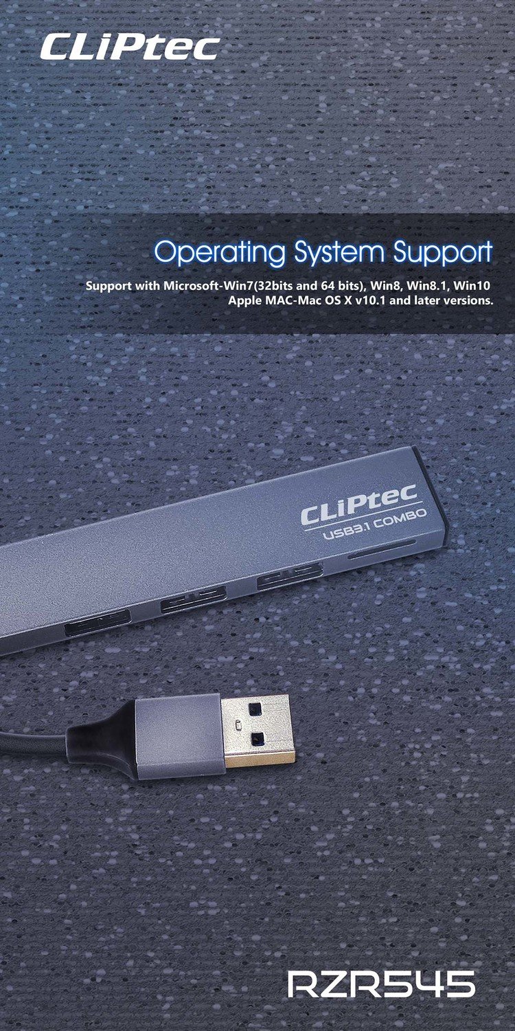 Cliptec Adapter HUB - USB to USB 3.1 + 2xUSB 2.0 + microSD - Slim Combo RZR545 grey - Image 4