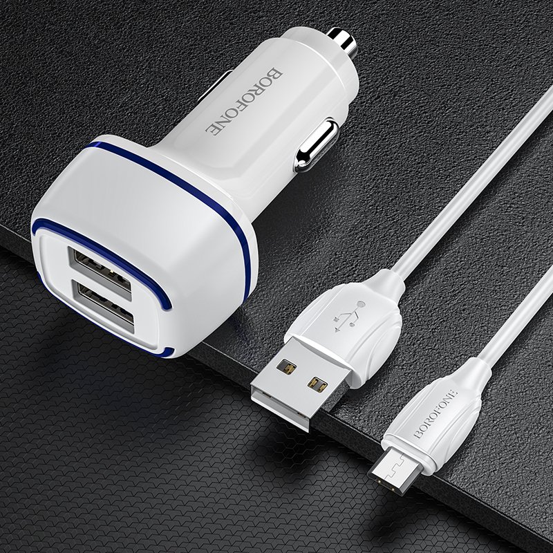 Borofone Car charger BZ14 Max - 2xUSB - 2,4A with USB to Micro USB cable white - Image 6